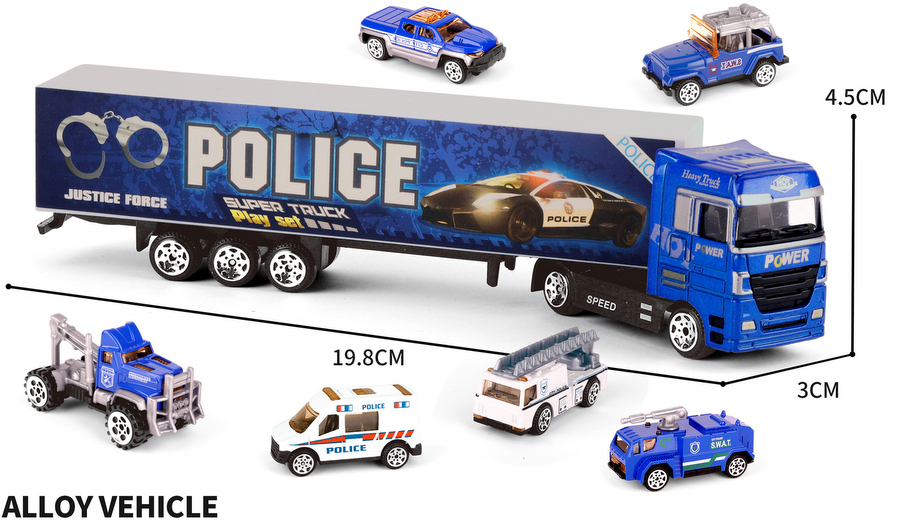 Метален комплект полицейски камион и 2 полицейски коли 24х14х4